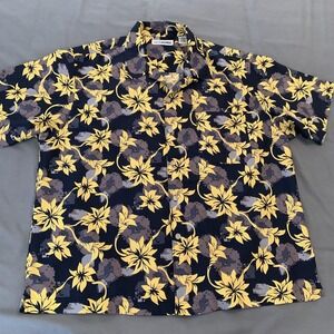 Canyon River Blues Shirt Mens XL Blue Hawaiian Floral Short Sleeve Button Beach
